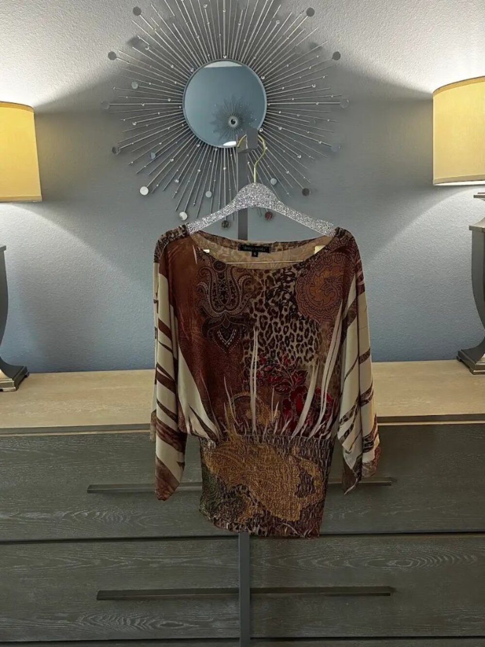 Design Works Trending Leopard Dolman Sleeve Top with Gathered Waist